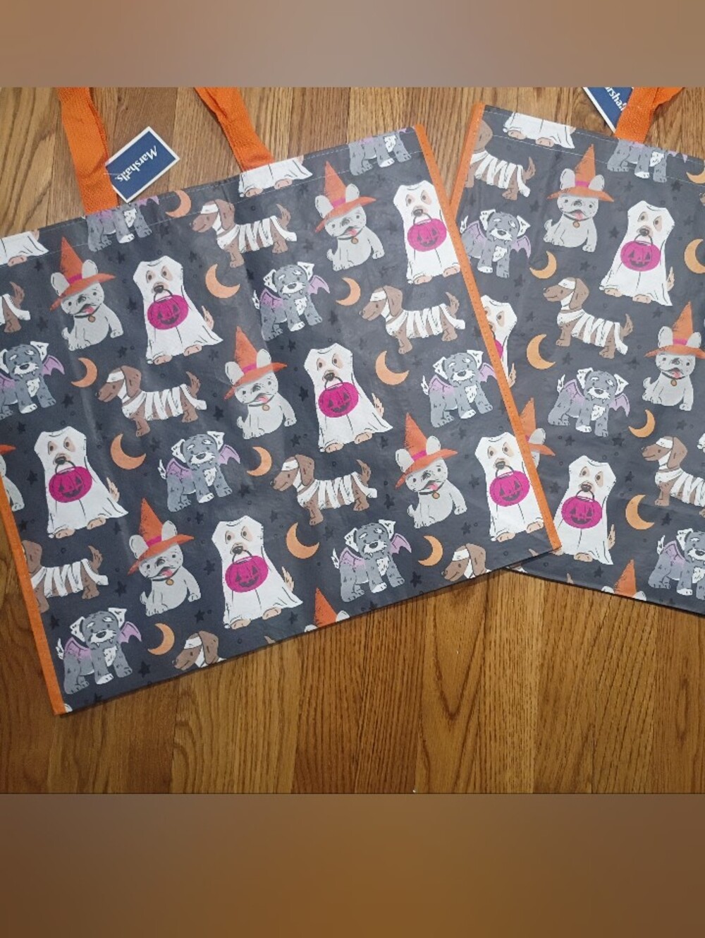 Halloween Dog Pattern Reusable Tote Bag - Orange Trim (2)